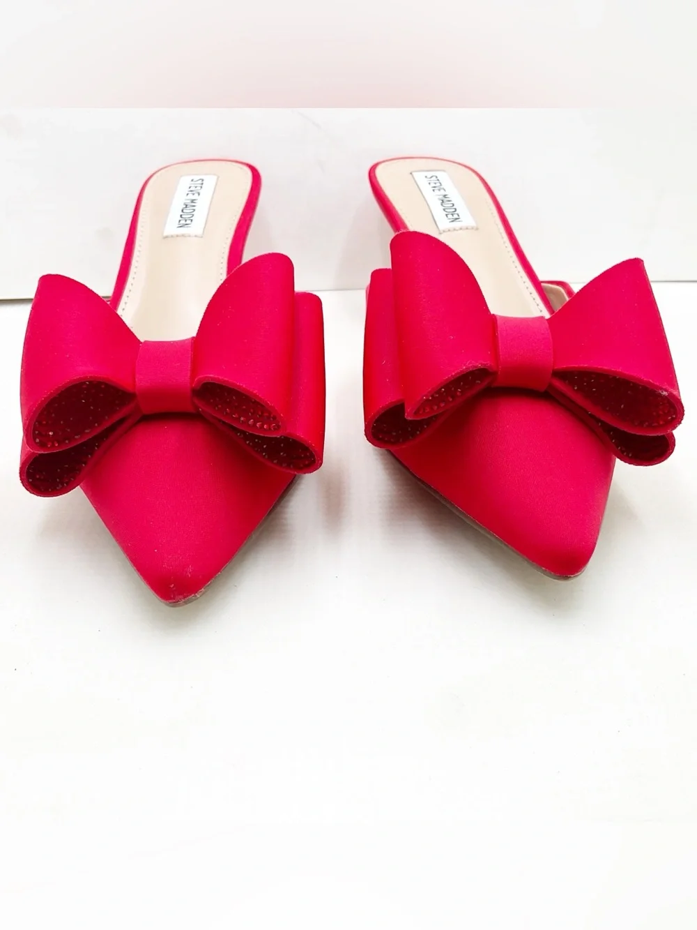 🆕{Steve Madden} Method Red Pointed-Toe Bow Mules - Picture 10 of 16